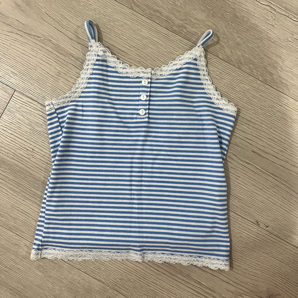 Abercrombie Kids Blue and White Striped Tank with Lace